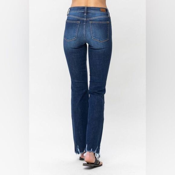 Judy Blue Distressed DK Bootcut Jeans Classic Blue Women's Jeans - Picture 2 of 10